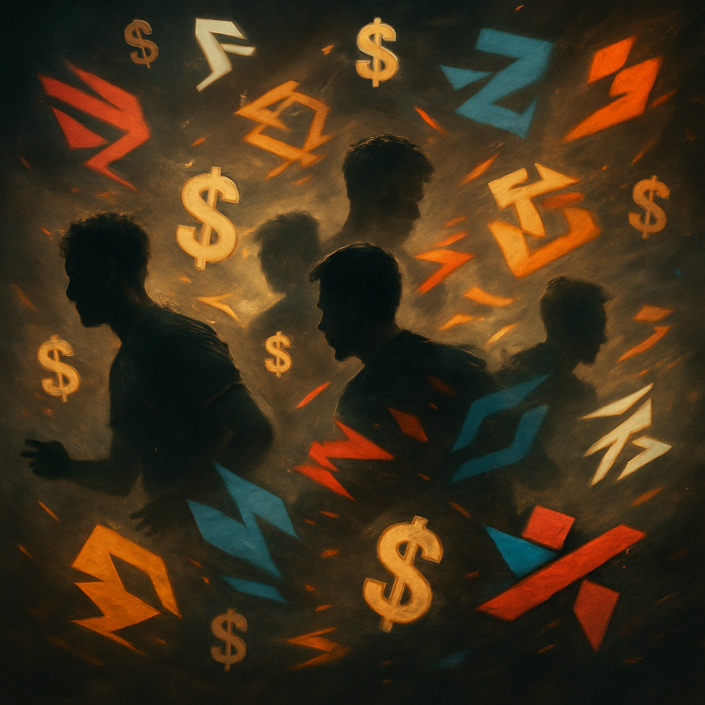 A surreal image representing the turbulence in the CS2 transfer market with abstract figures
